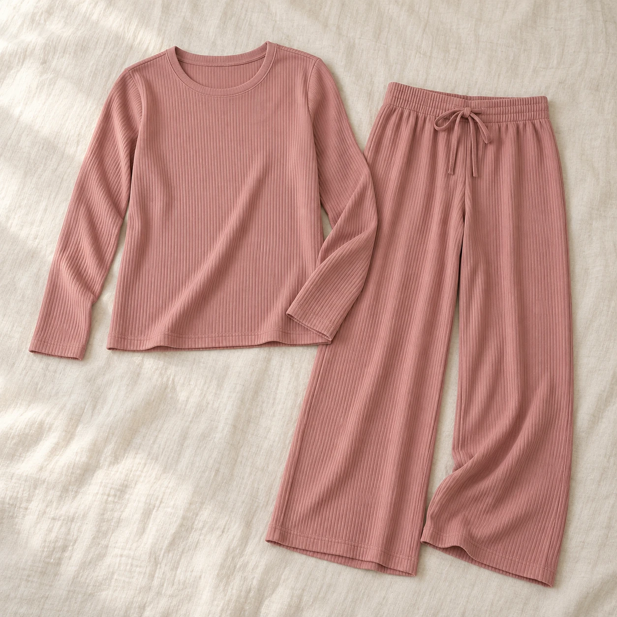 Rosewater Rib Lounge Set in Rose Pink