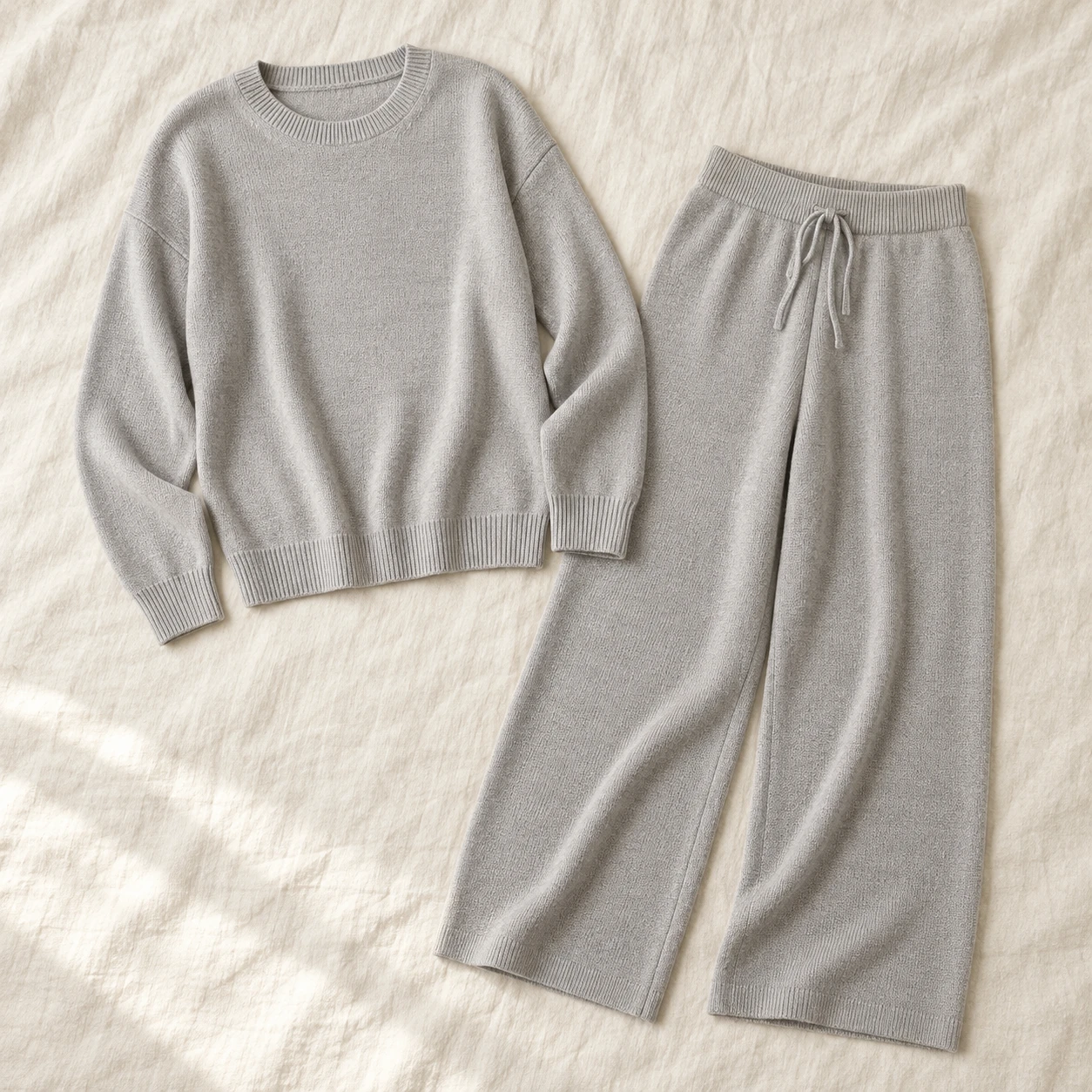 Soft Retreat Knit Lounge Set in Light Gray